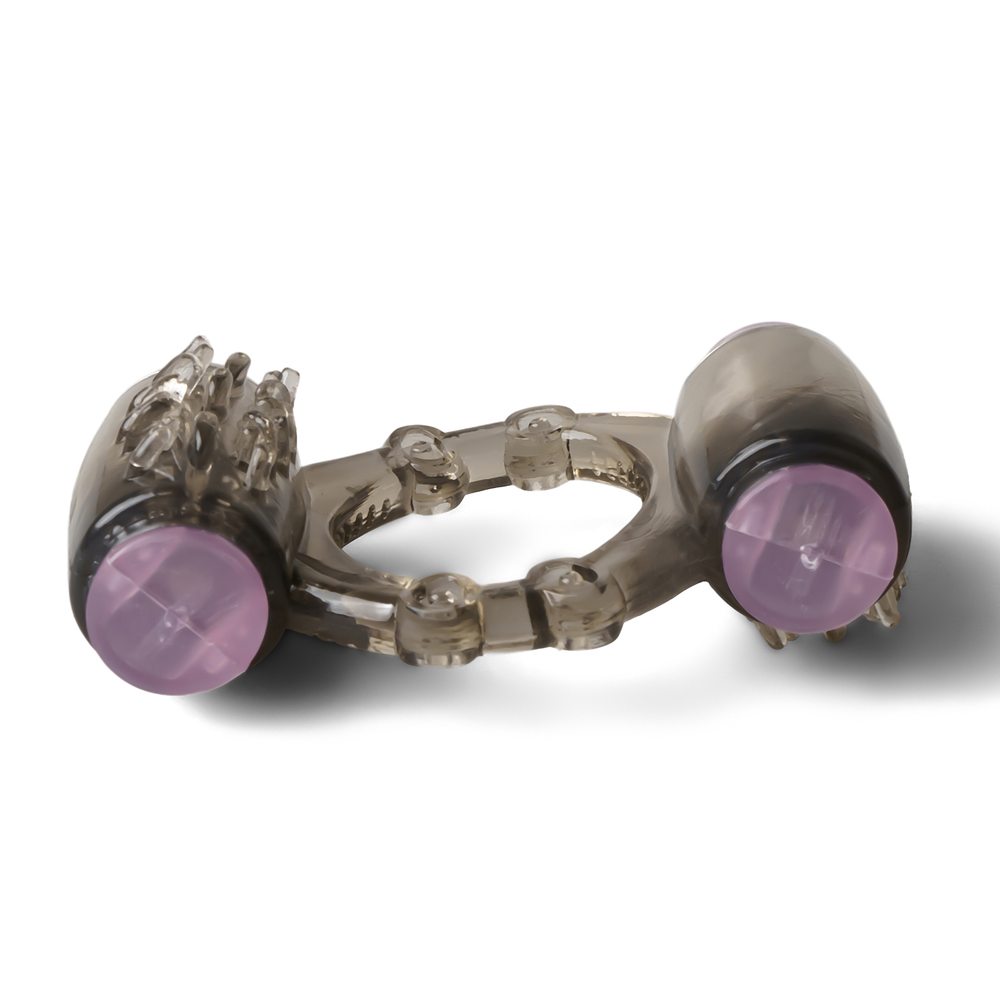 Black Colour Dual Vibrators Cock Ring
