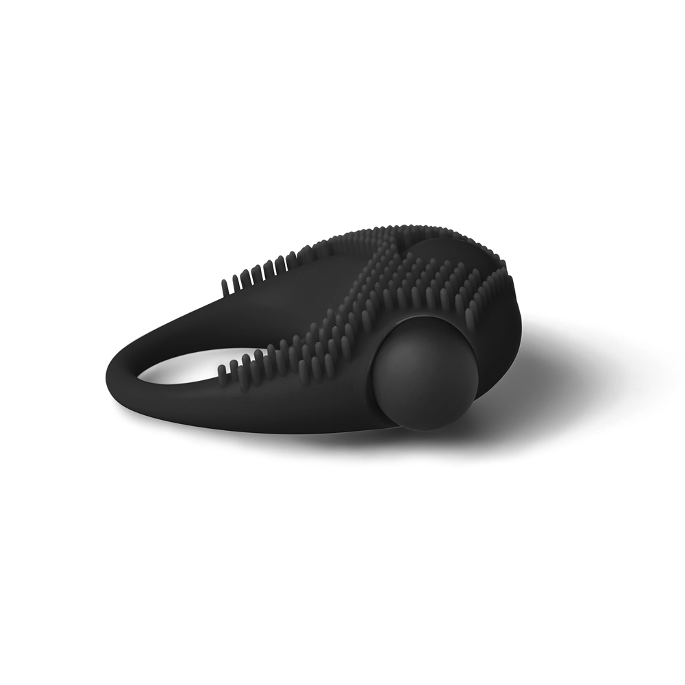 Silicone Vibrating Cock Ring with Clitoral Stimulator - Black