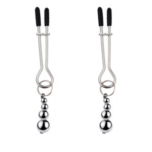 Silver Metal Nipple Clamps with Weighted Beads
